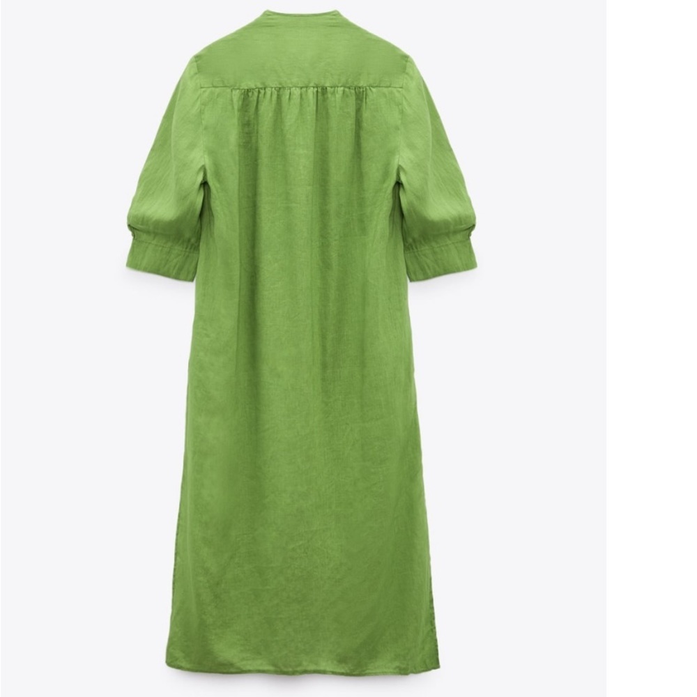 Nwt Zara Pure Linen Neck Tie 100% European Apple Green  Linen dress - Picture 6 of 8